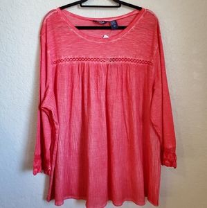 LIFE STYLE WOMAN'S RED COTTON BOHO TOP SZ 3X NWT